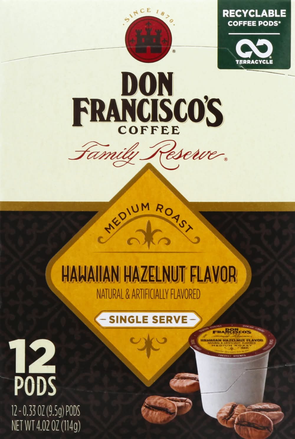 Don Franciscos Hawaiian Hazelnut Medium Roast Coffee Pods (4 oz)