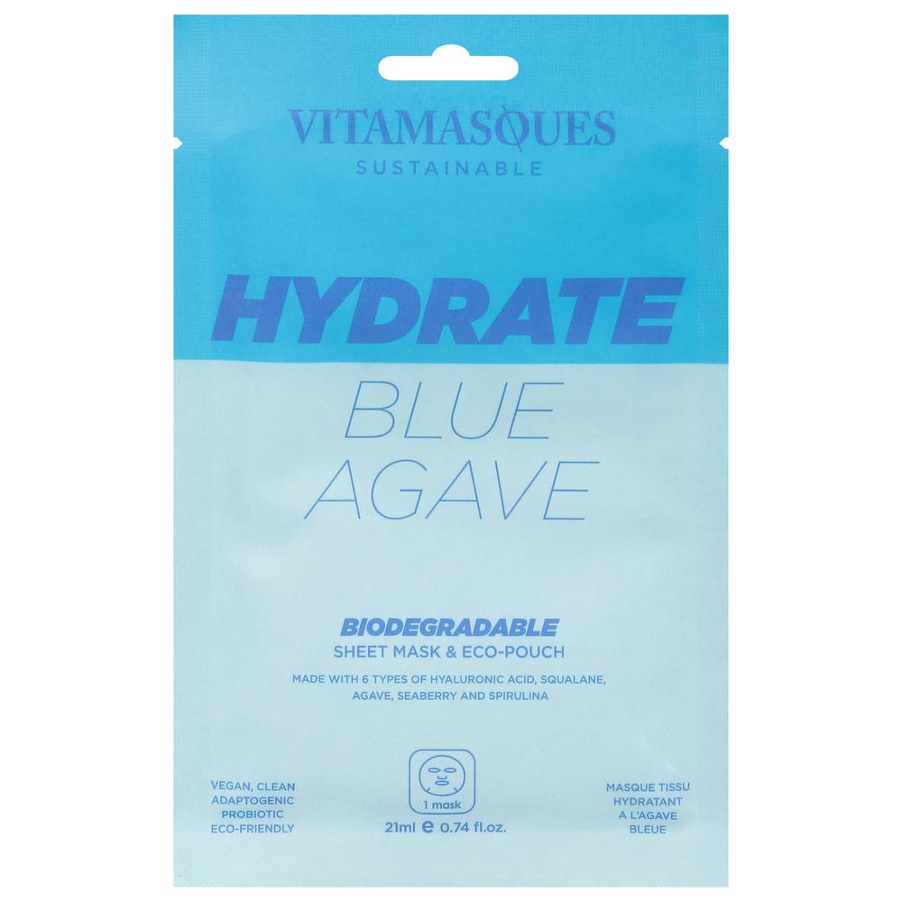 Vitamasques Hydrate Biodegradable Blue Agave Sheet Mask & Eco-Pouch (0.74 fl oz)