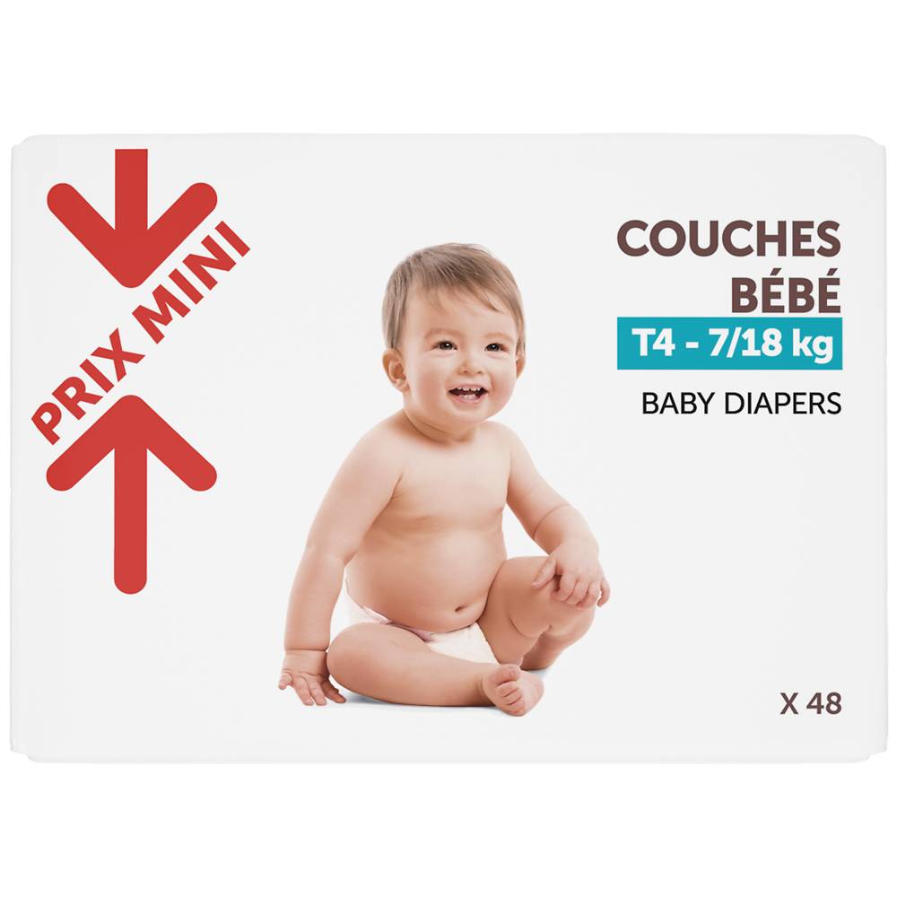 Prix Mini - Couches bébé taille 4 (7/18kg) (48 pièces)