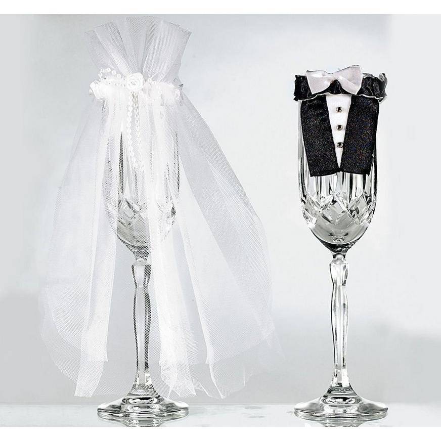 Bride Groom Wedding Champagne Flute Covers 2pc