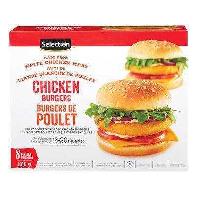 Selection burgers de poulet panés surgelés (800 g) - frozen breaded chicken burgers (800 g)