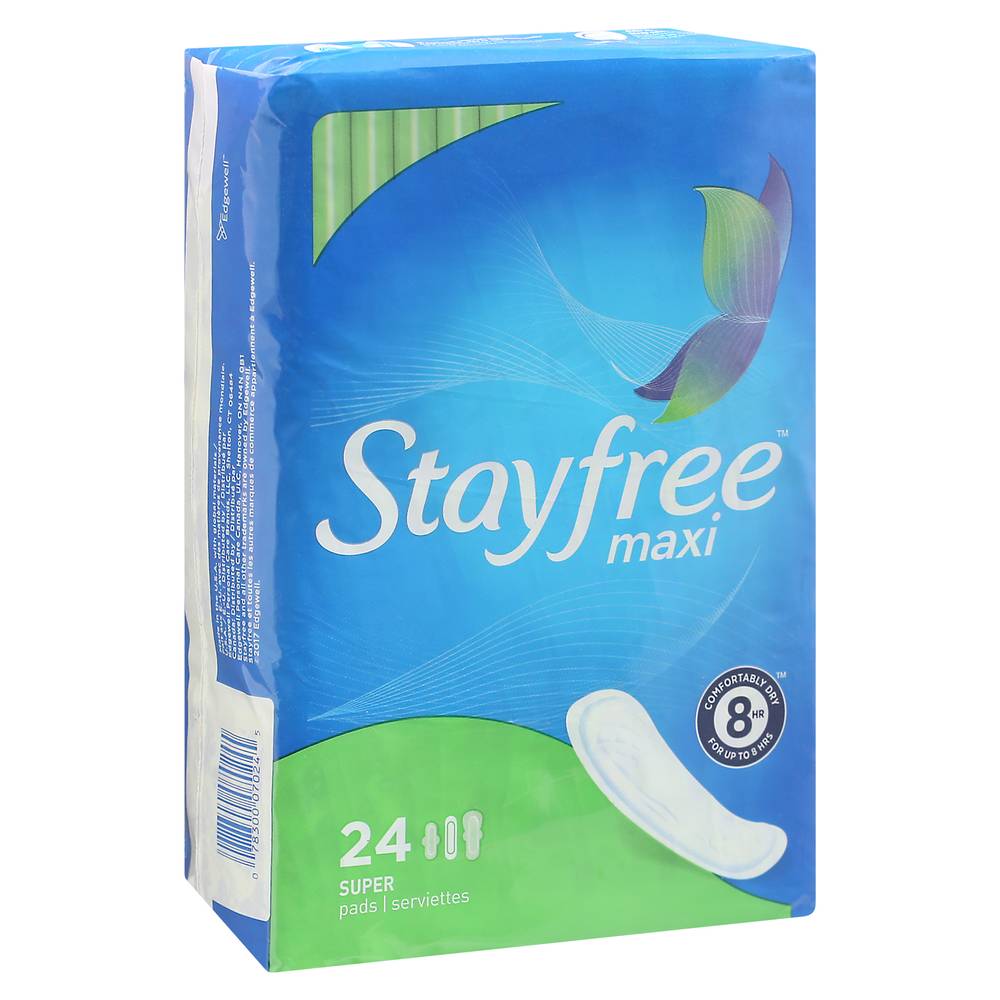 Stayfree All-In-One Multi-Fluid Absorption Periods Leaks Moisture Super Maxi Pads (24 ct)