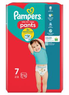 Pampers Baby-Dry Nappy Pants Size 7, 16 Nappies, 17kg+, Carry Pack