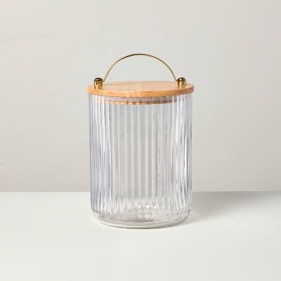 Hearth & Hand Fluted Glass Storage Canister With Wood Lid 53 oz