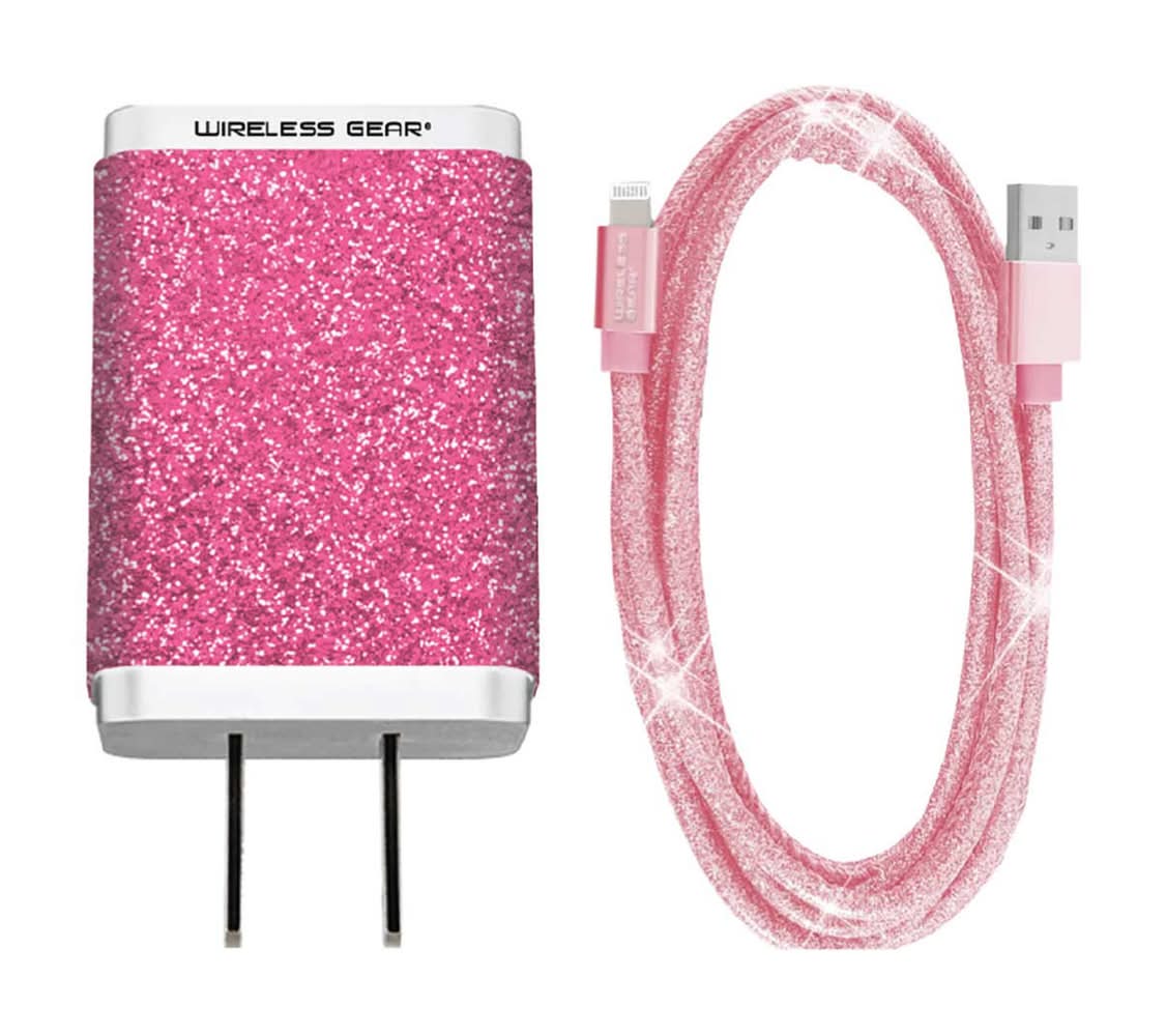 Wireless Gear Glitter Wall Charger With Lightning Cable Pink 6 Ft
