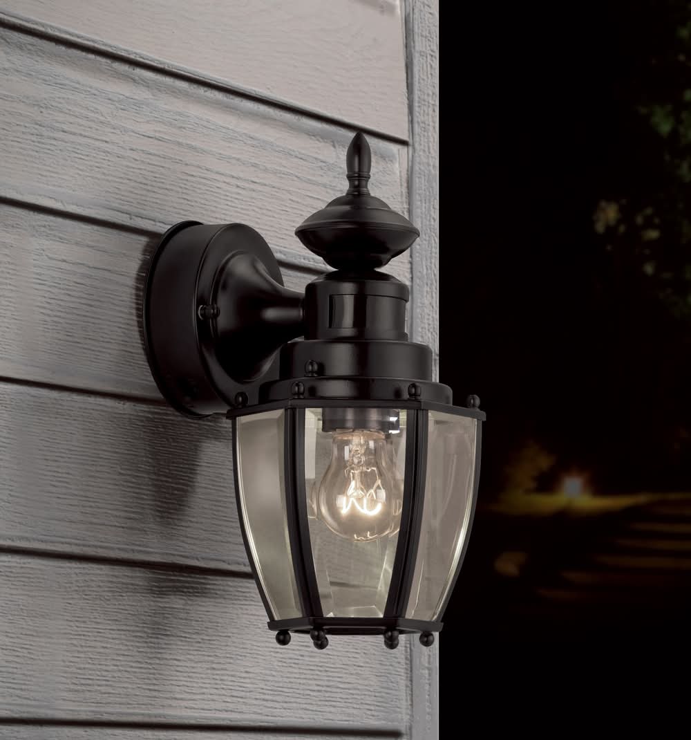 Project Source Glynwater 1 -Light 11.75-in H Matte Black Hardwired Motion Sensor Dusk to Dawn Outdoor Wall Light