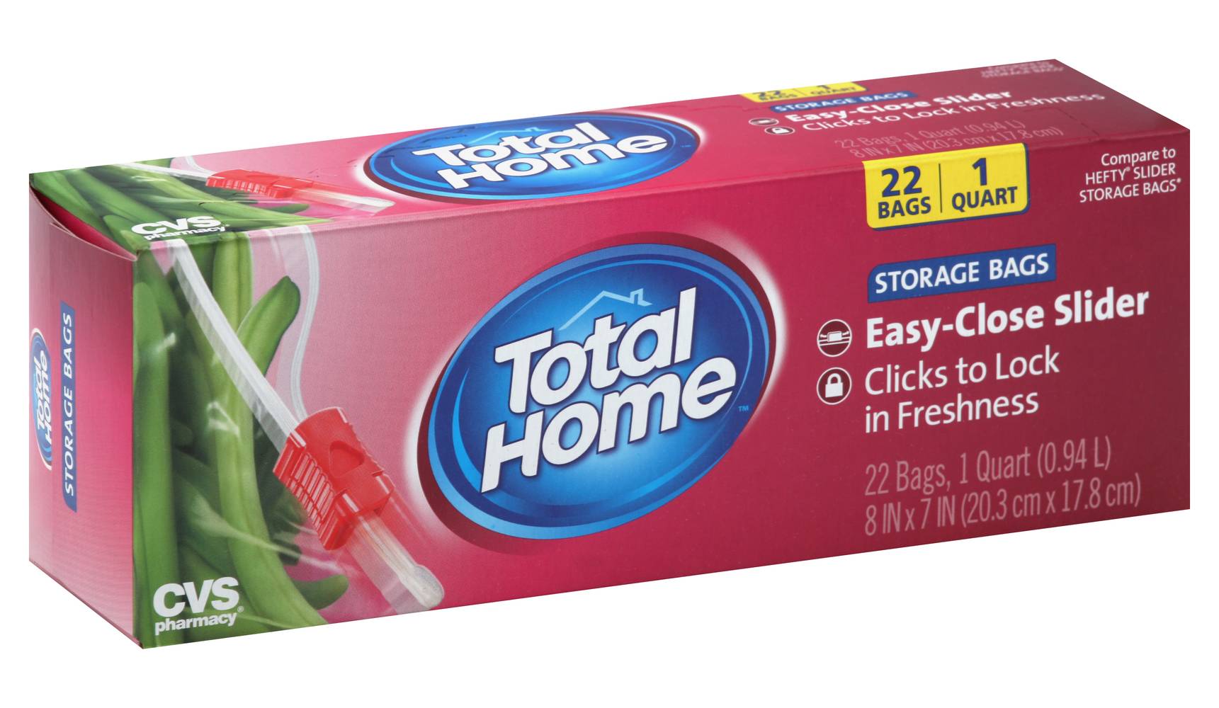 Total Home Easy-Close Slider Storage Bags, 8x7 in (22 ct)