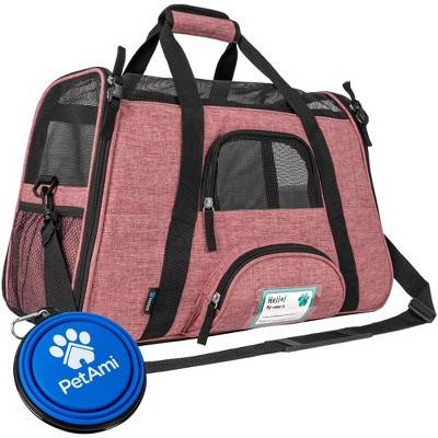 PetAmi Airline Approved Pet Carrier for Cat Dog, Soft Sided Travel Supplies Accessories, Ventilated Carrying Bag Kitten Puppy (Light Red, Large)