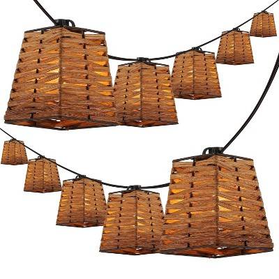 JONATHAN Y Quinn 10' 10-Light Incandescent G40 SQ Bamboo Shaded String Lights