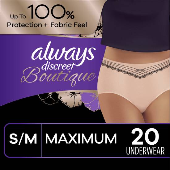 Always Discreet Boutique High-Rise Incontinence Underwear - S/M Maximum Rosy, 20 ct