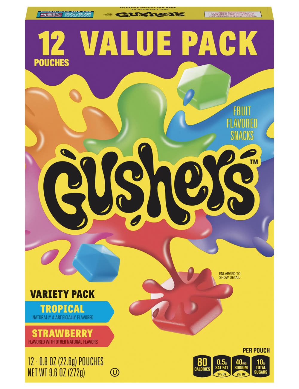 Gushers Fruit Flavored Snacks Variety pack, Tropical-Strawberry (12 x 0.8 oz)