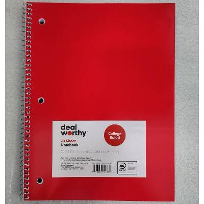 Dealworthy Ruled Spiral Subject Notebook, Red
