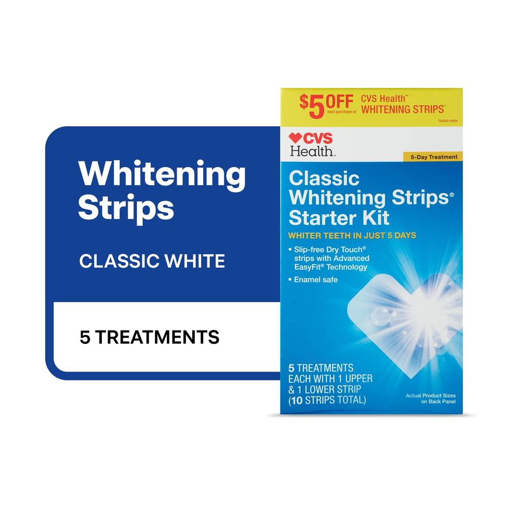 CVS Health Classic Teeth Whitening Strips Starter Kit, 5 Treatments
