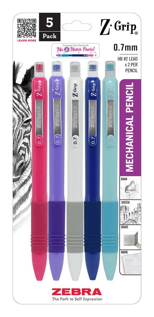 Zebra Z-Grip Mechanical Pencils, 0.7 mm, Assorted (5 ct)