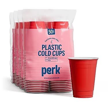 Perk™ Plastic Cold Cup, 16 Oz., Red, 50/Pack (PK54359)