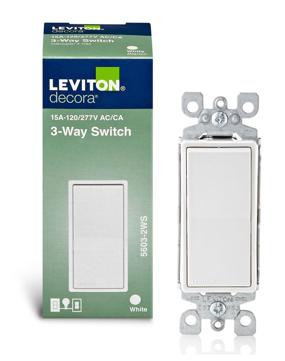 Leviton Decora 15 Amps 3-Way 3-Way/Rocker Ac Quiet Switch White 1 Pk