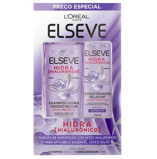 L'oréal paris kit  shampoo + condicionador hidra hialurônico elseve (375ml + 170ml)