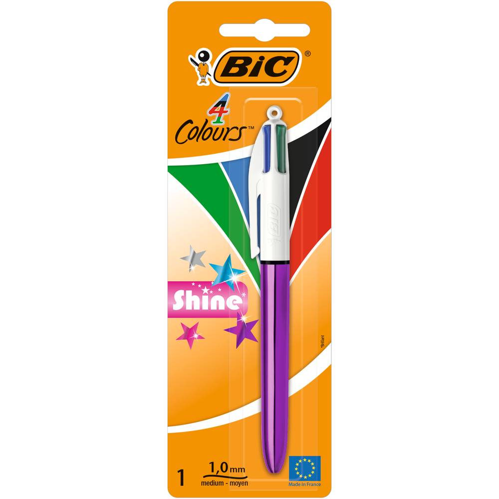 BiC - Shine stylo bille rétractable pointe, 1.0 mm, bleu - noir - rouge - vert