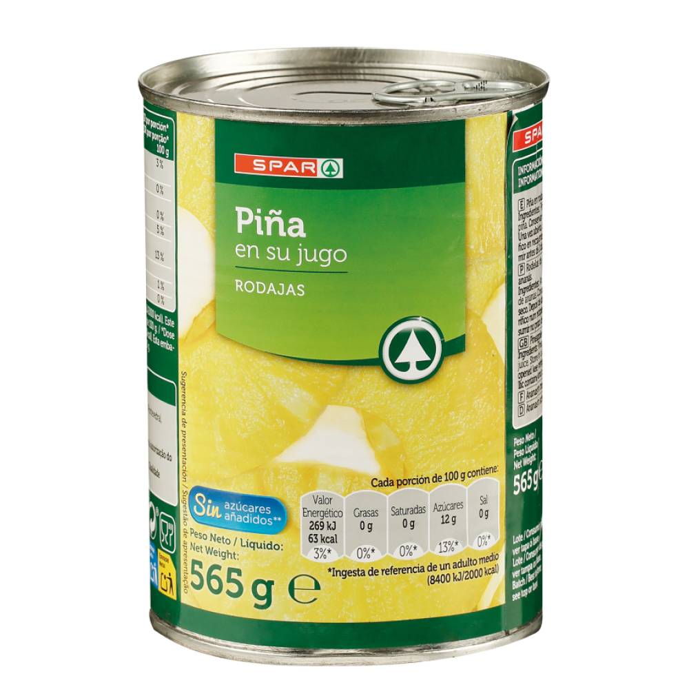 Piña Spar Rodajas En Su Jugo Lata 565Gr