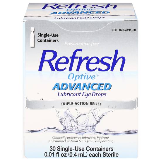 Refresh Optive Advanced Lubricant Triple-Action Relief Eye Drops (30 ct)