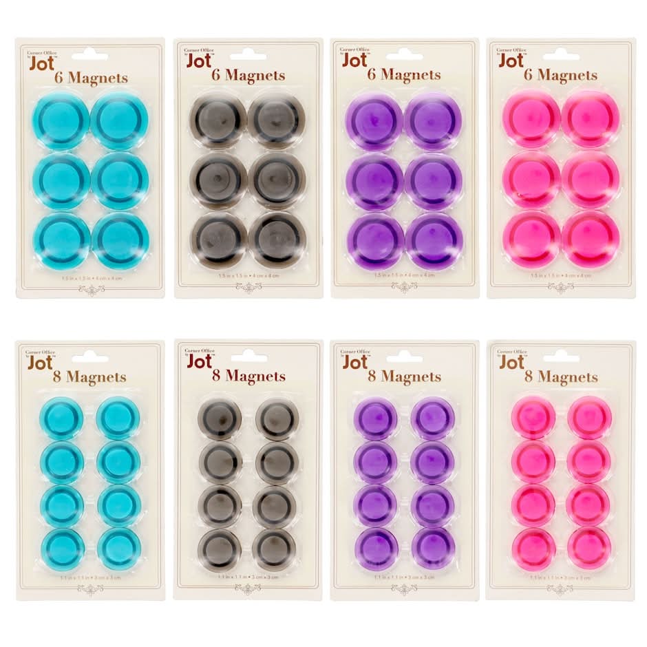 Jot Translucent Button Magnets, Assorted Colors, 6-pc And 8-pc Packs.