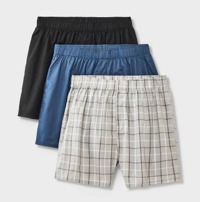 Dealworthy Mid Rise Woven Boxers, Men, XL, Blue-Black (3 ct)