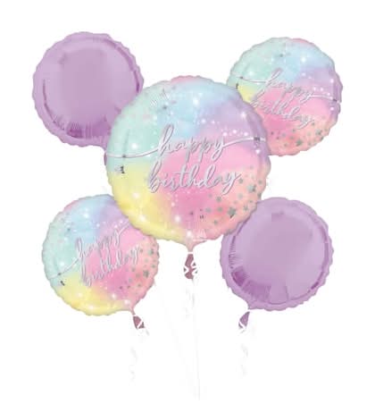 Inflated Luminous Birthday Foil Balloons, Multicolor (5 ct)