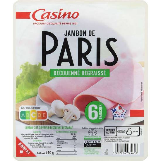 Casino Jambon de Paris - Découenné dégraissé - 6 tranches 240g