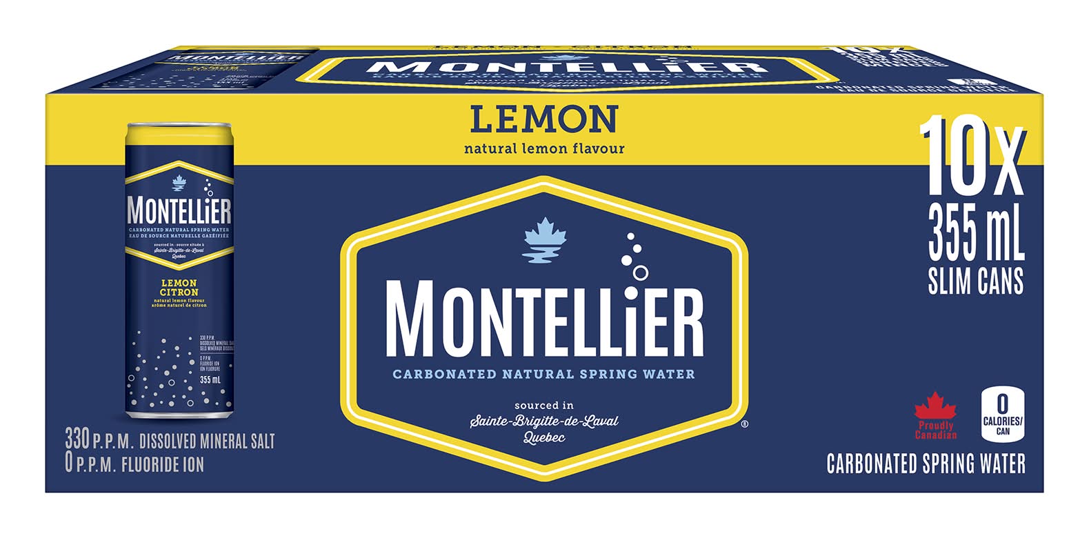 Montellier Carbonated Natural Spring Water, Lemon (10 x 355 ml)
