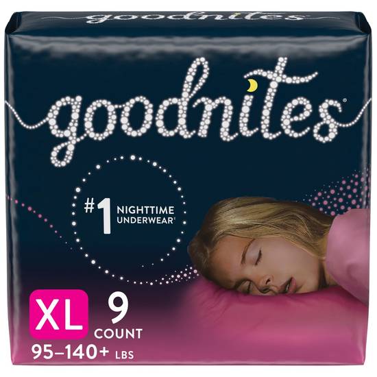 Goodnites Girls' Nighttime Bedwetting Underwear, XL (95-140 lb.), 9 CT
