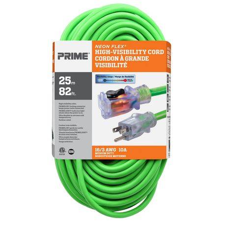 Prime Wire & Cable Neon Flex Extension Cord (25 m 16/3 medium duty, neon green)