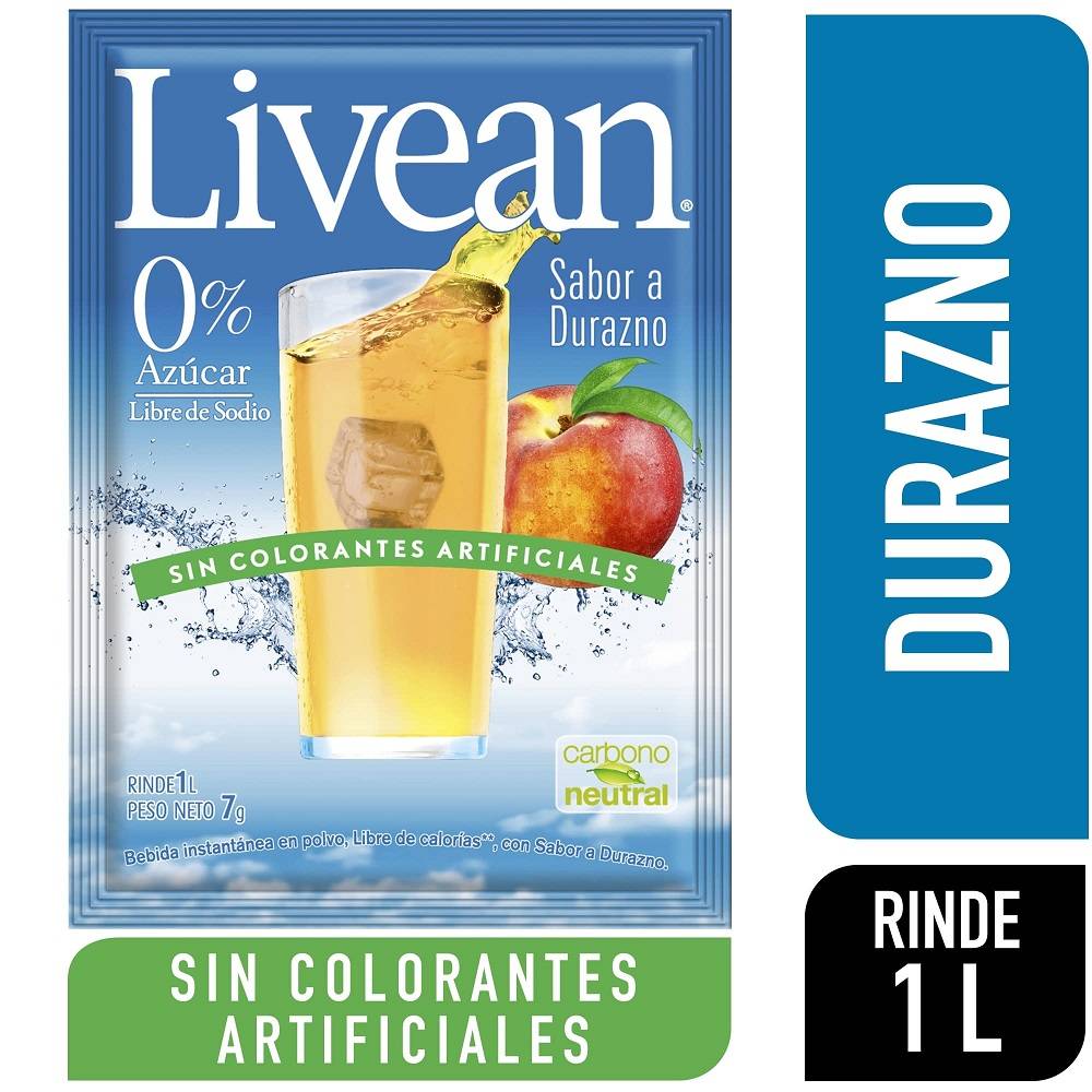 Livean jugo en polvo sabor durazno (sobre 7 g)