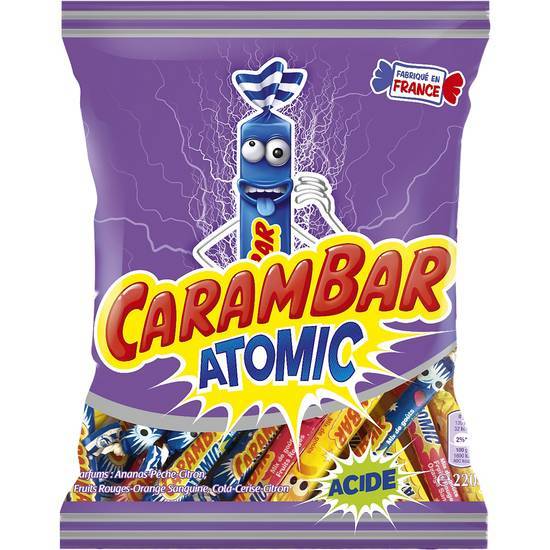 Carambar - Bonbons atomic acide, ananas - pêche - citron - fruits rouge - orange - cola - cerise (220g)