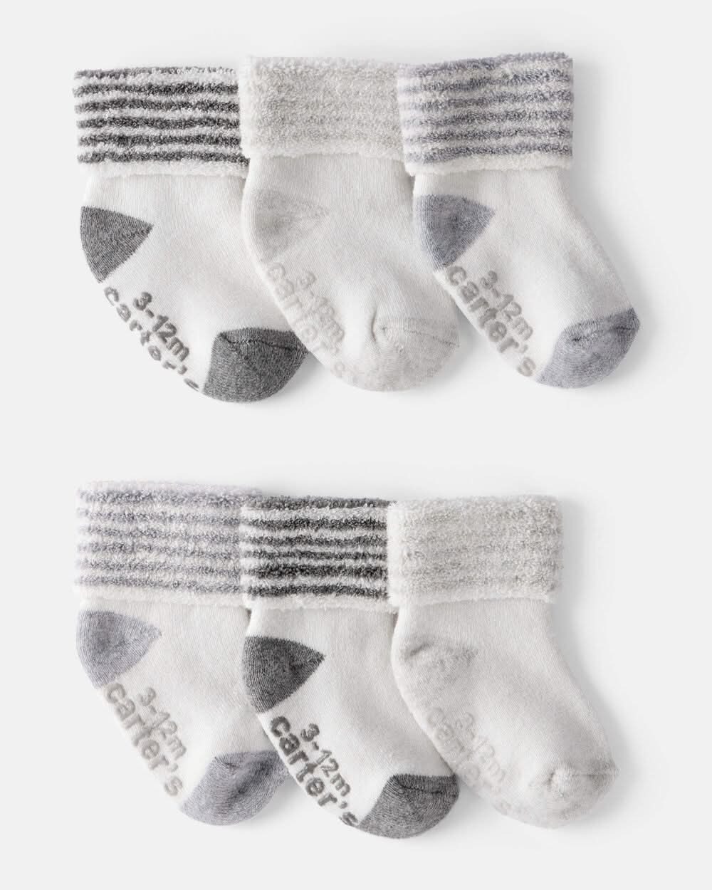 Baby 6-Pack Striped Ankle Socks - White/Grey - White - 3-12M