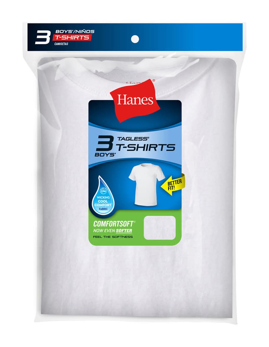 Hanes Boy's Tagless T-Shirts, Small, White (3 ct)