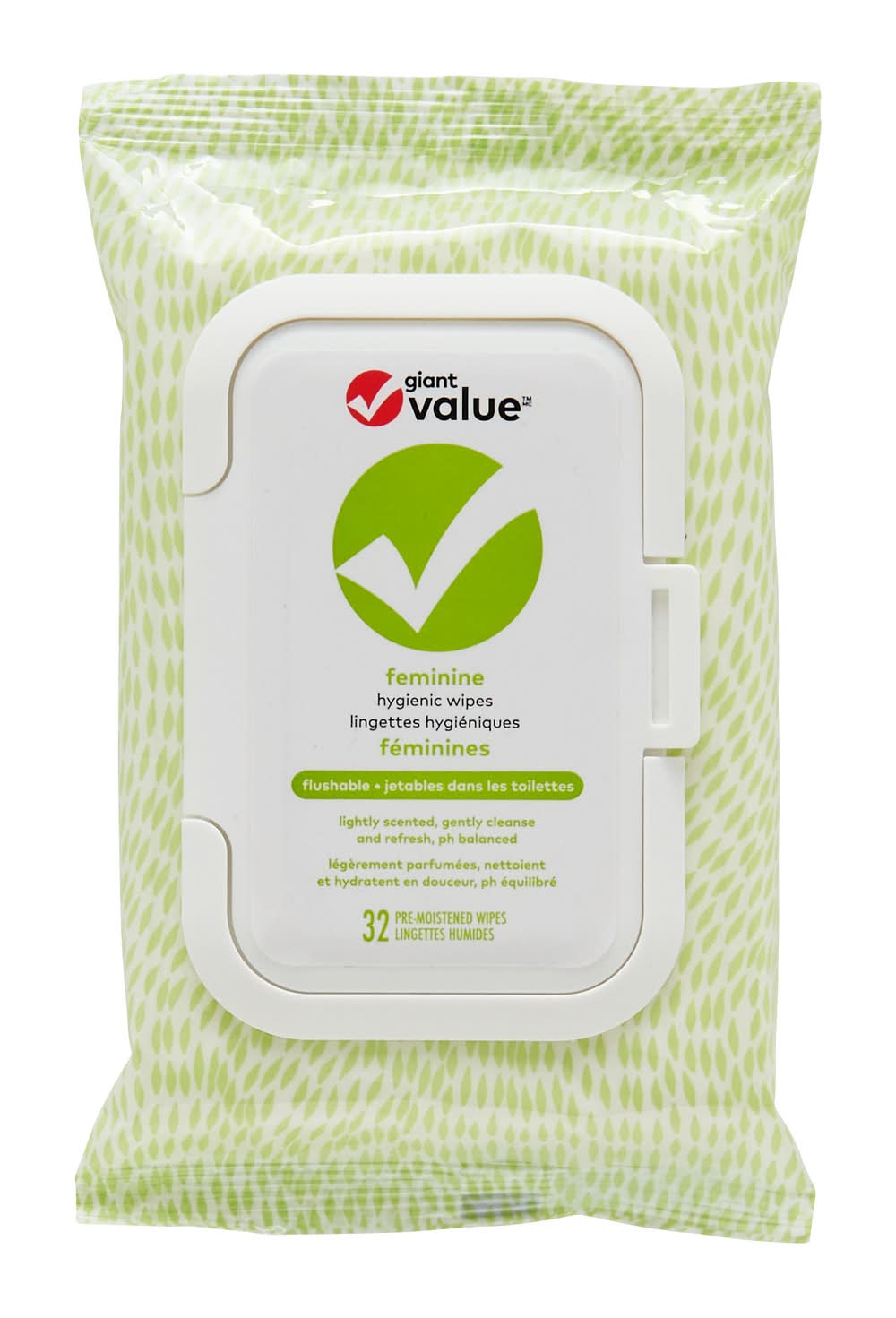 Giant Value Feminine Hygienic Wipes, 5.5 in. x 7.5 in. (32 ct)
