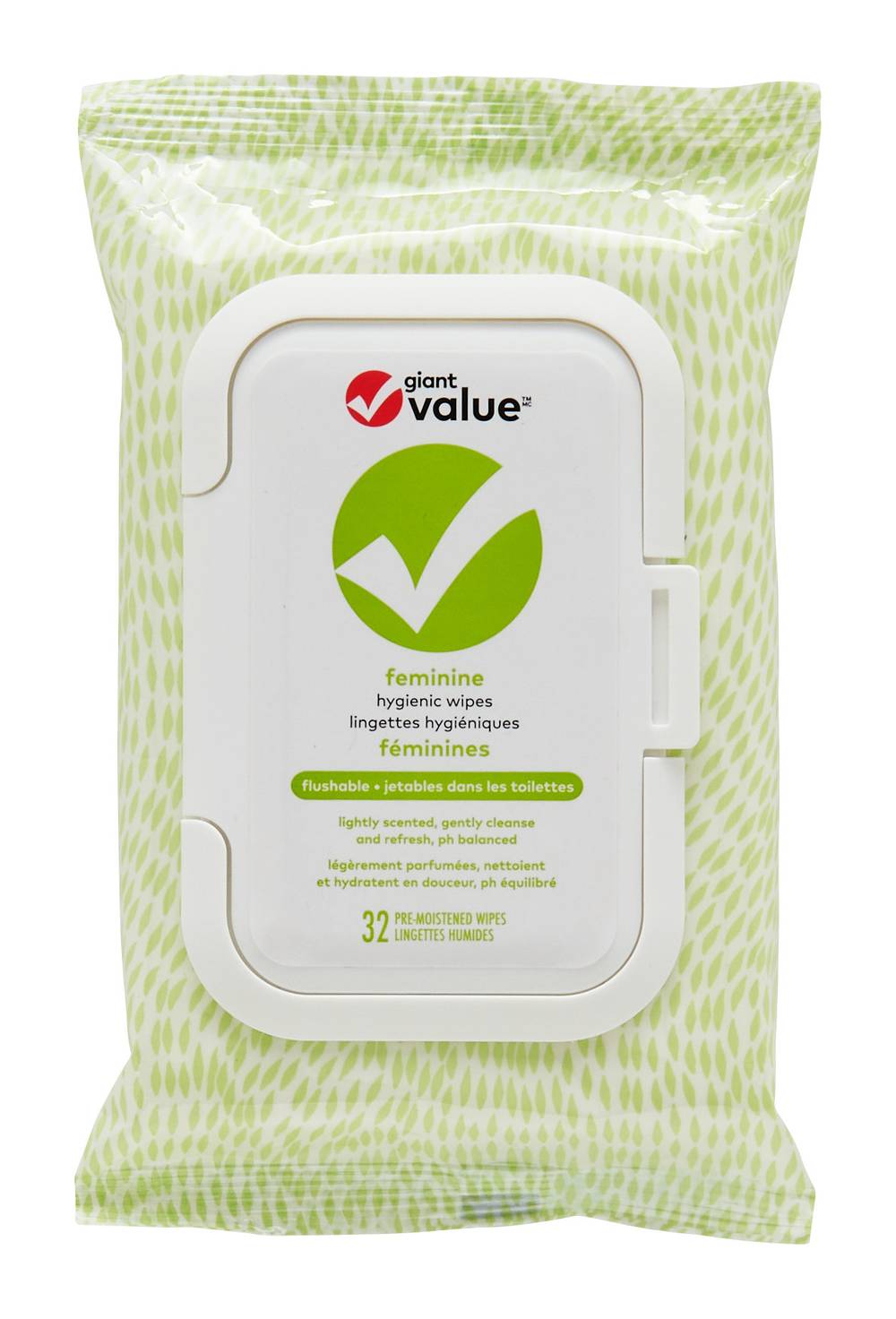 Lingettes hygiéniques féminines Giant Value, emballage de 32 / Giant Value Feminine Hygienic Wipes, 32-Pack