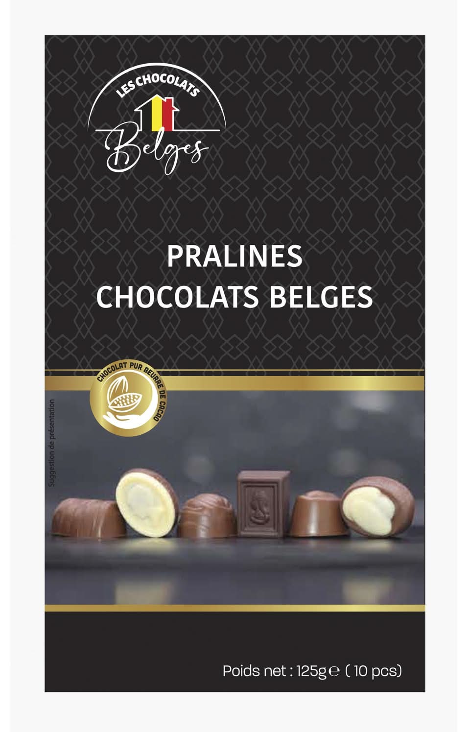 Assortiment de pralines - chocolats belges Chocolat Belges CARREFOUR - la boîte de 125g
