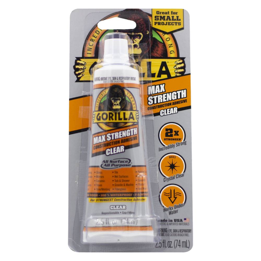 Gorilla Max Strength Clear Polymer-based Clear Multi-use Exterior Construction Adhesive (2.5-Fluid Oz) | 105045