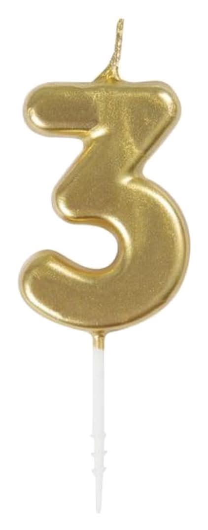 321 Party! Mini Gold Number 3 Birthday Candle