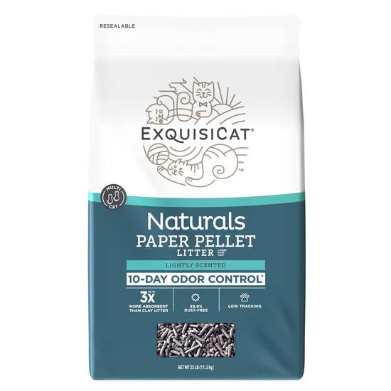 ExquisiCat Naturals Multi-Cat Paper Pellet Cat Litter - Scented, Low Dust, Low Tracking, Natural (Size: 25 Lb)