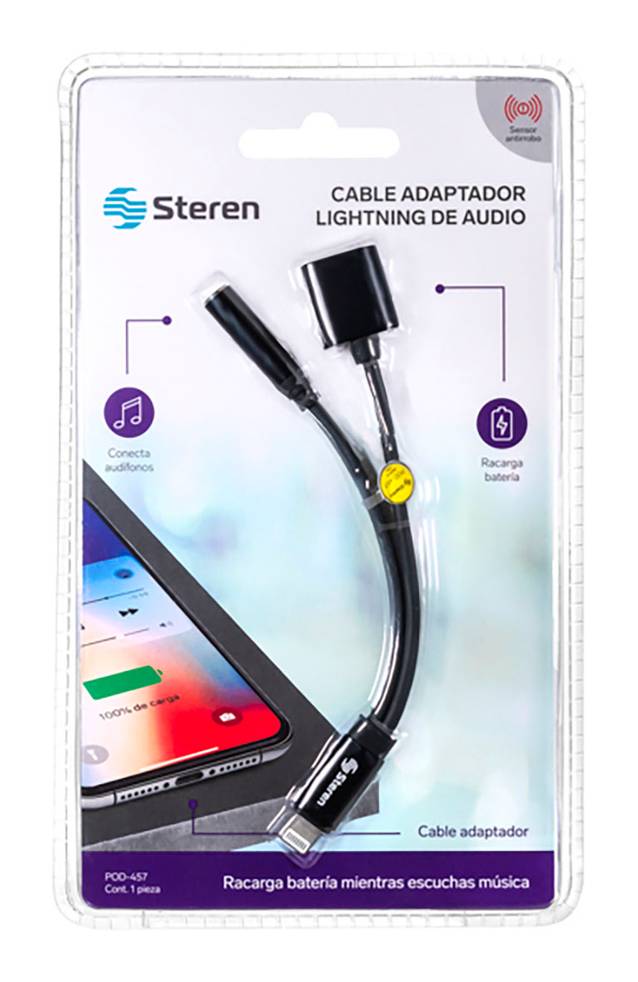Steren · Cable adaptador lightning para audio y carga (110 g)