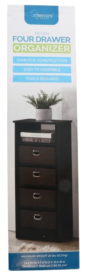 Interiors by Design Four Drawer Organizer, Brown