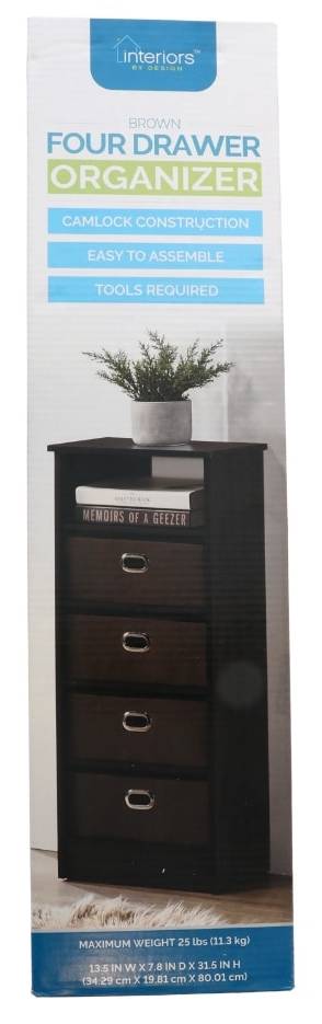 Interiors by Design Four Drawer Organizer, Brown