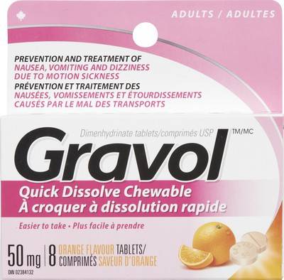 Gravol Quick Dissolve Orange Chewable Tablets 50 mg (8 units)