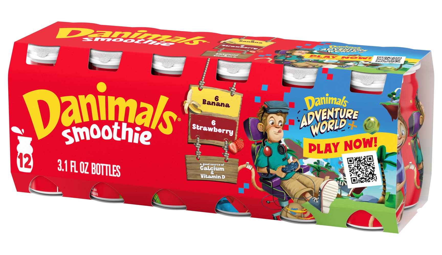 Danimals Kids Smoothies, Banana-Strawberry (12 x 3.1 fl oz)