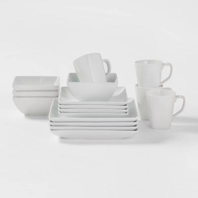 16Pc Porcelain Square Rim Dinnerware Set