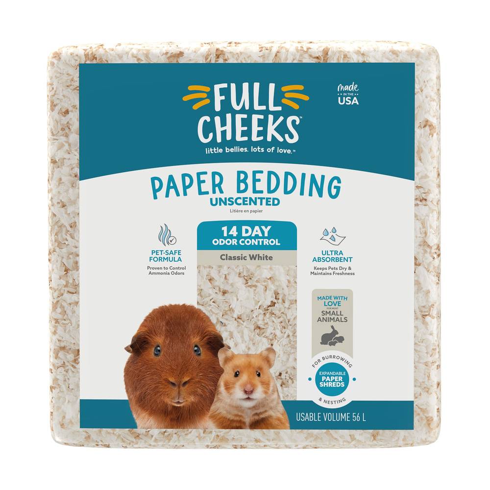 Full Cheeks Odor Control Small Pet Paper Bedding, 56 L, Classic White