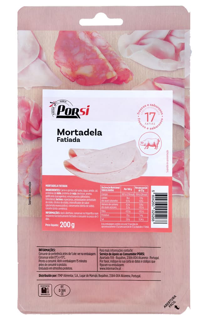 PorSi - Mortadela fatiada, embalagem de 200 g