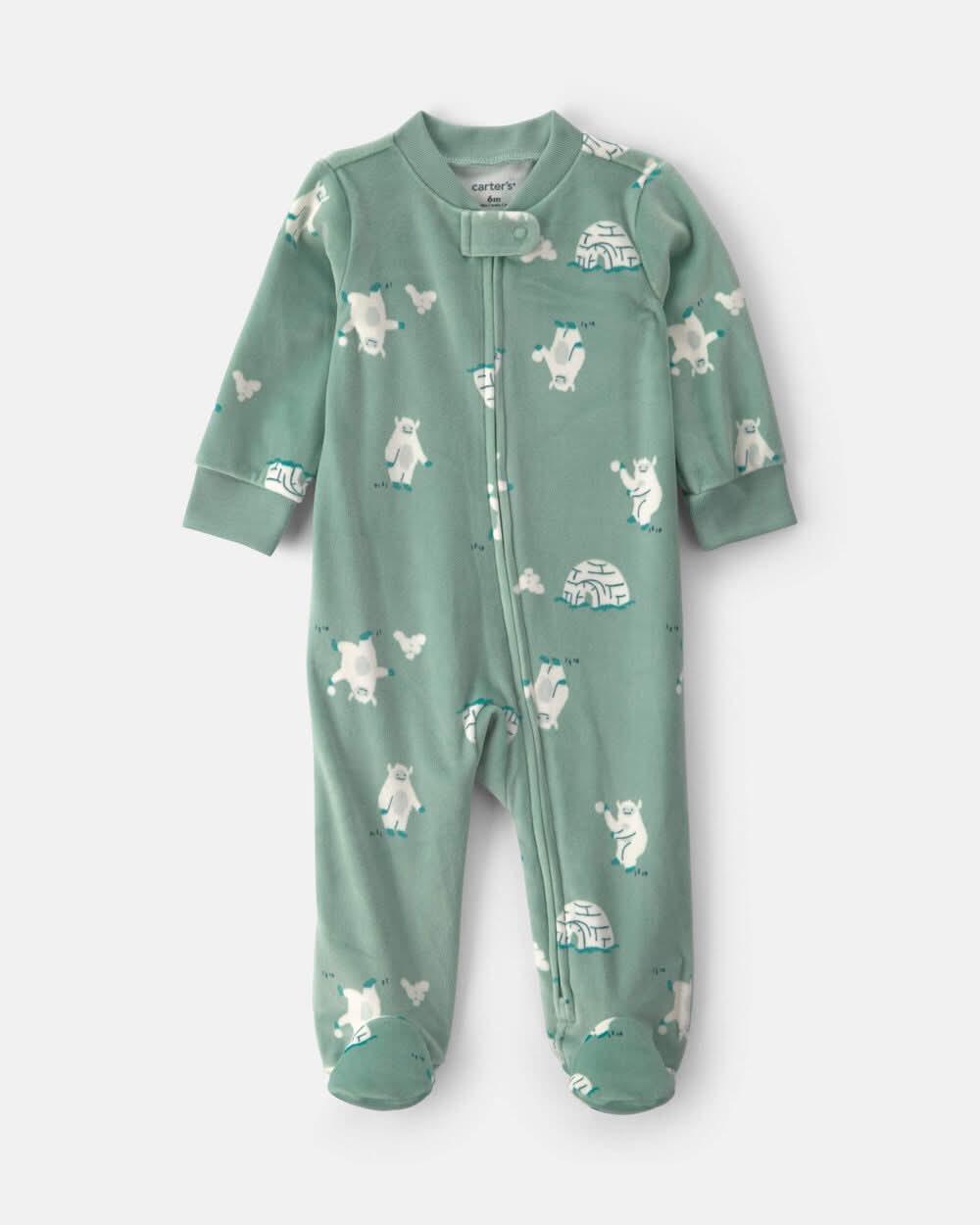 Baby Boy Yeti Fleece 2-Way Zip DreamPlush Sleep & Play Pajamas - Green - 3M